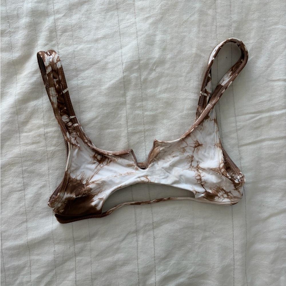 Frankie's Bikinis Brown and White Tie-Dye Bikini Top